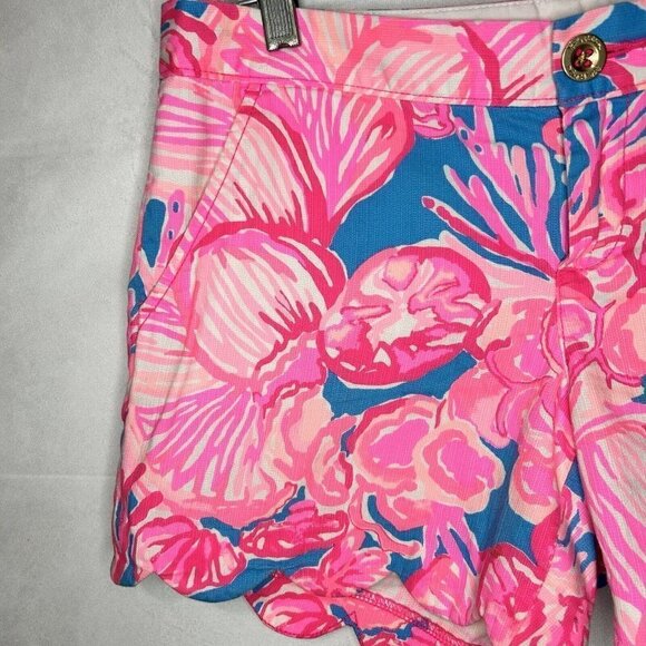 Lilly Pulitzer 5" Shorts Pink Blue Buttercup Short Scalloped Hem Sz 0 - Picture 3 of 7
